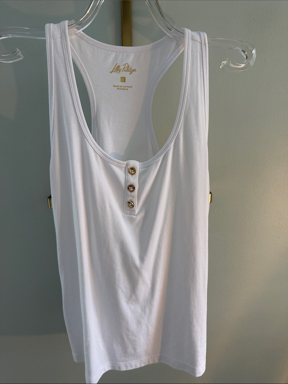 Lilly Pulitzer White Sleeveless Racerback Tank with Gold Buttons